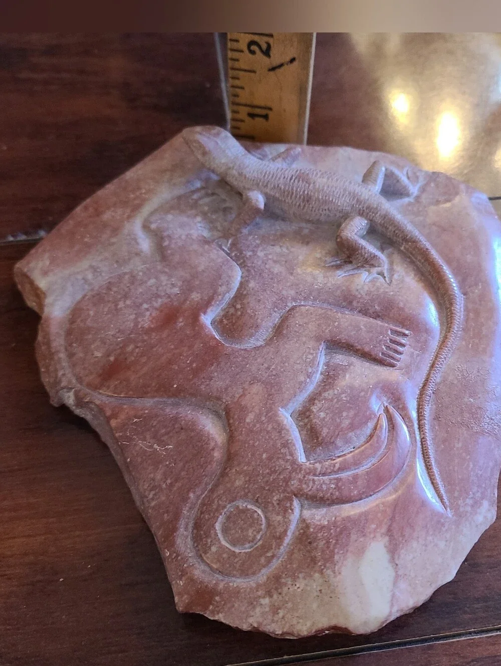 Polished 3D Hand Carved Stone Relief - Peruvian Nazca Monkey & Lizard 6